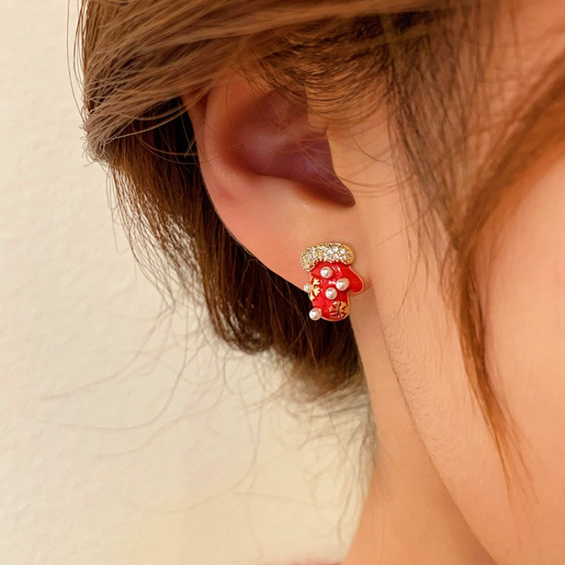 Silver Post Christmas Hat & Gloves Stud Earrings