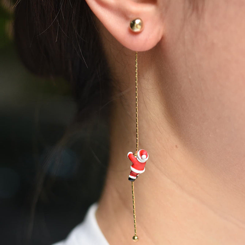 Silver Post Christmas Santa Claus Climbing Earrings