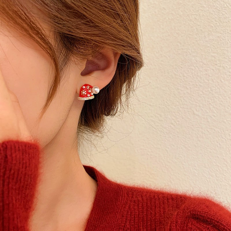 Silver Post Christmas Hat & Gloves Stud Earrings