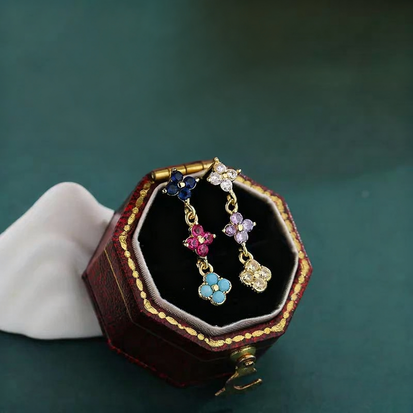 14K Gold-Plated Luxury Four-Leaf Clover Tassel Earrings