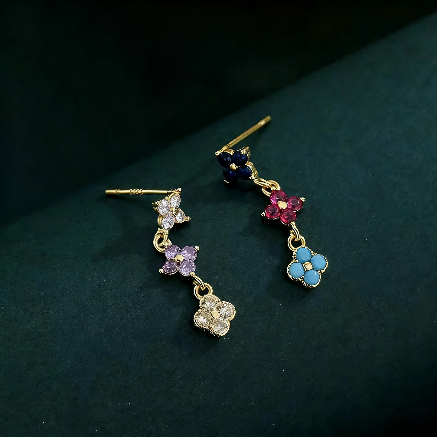 14K Gold-Plated Luxury Four-Leaf Clover Tassel Earrings