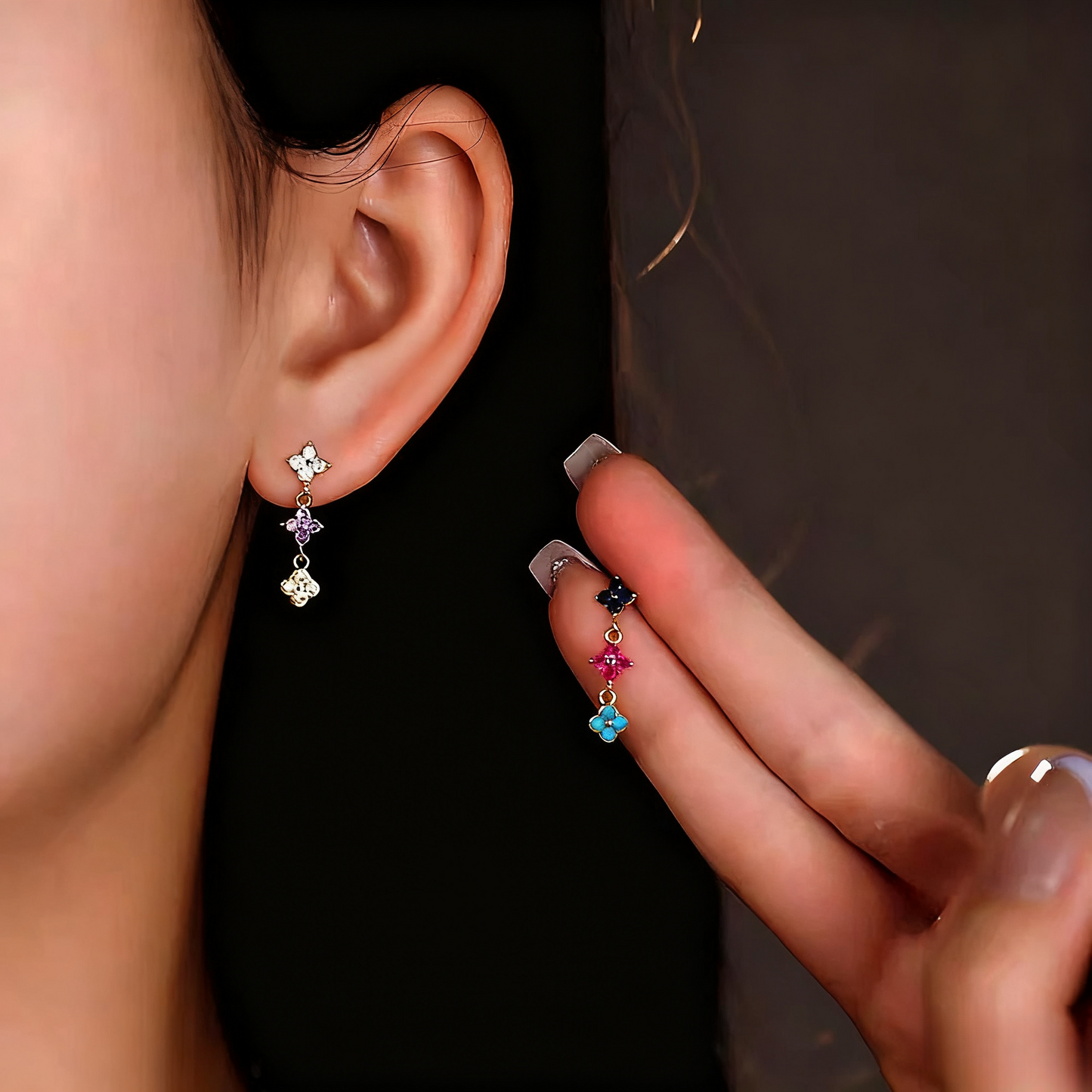14K Gold-Plated Luxury Four-Leaf Clover Tassel Earrings