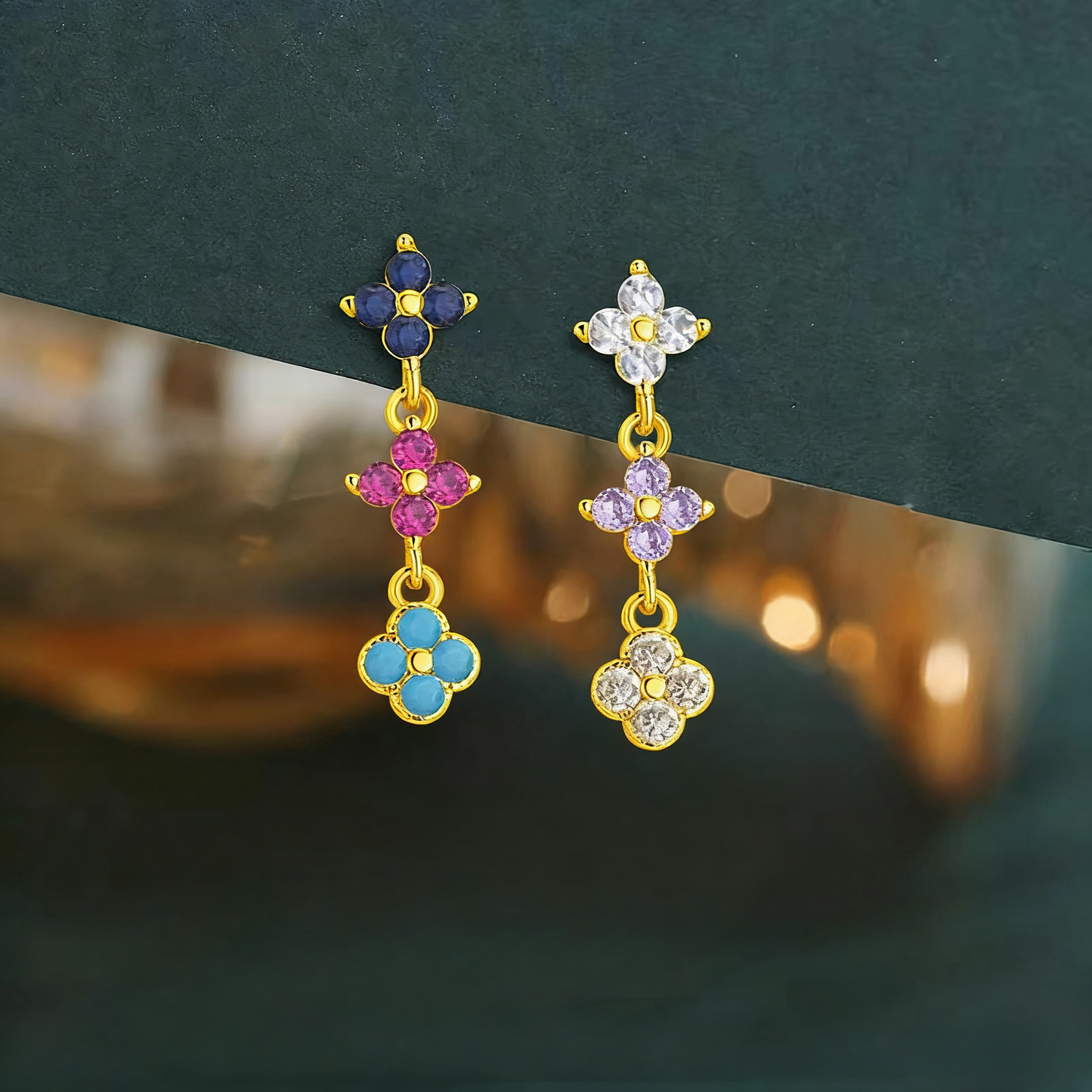 14K Gold-Plated Luxury Four-Leaf Clover Tassel Earrings