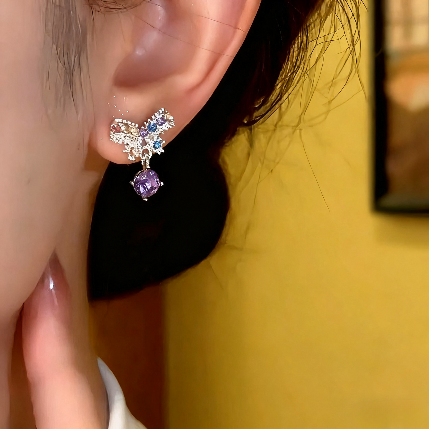 14K Gold-Plated Luxury Zircon Diamond Butterfly Earrings