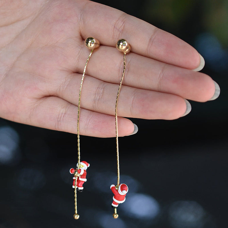 Silver Post Christmas Santa Claus Climbing Earrings