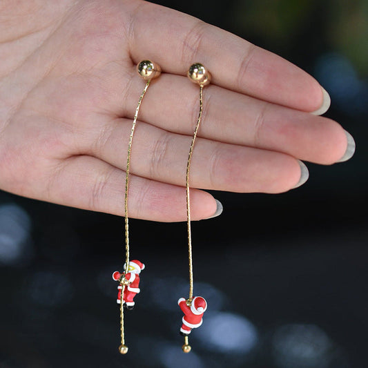 Silver Post Christmas Santa Claus Climbing Earrings