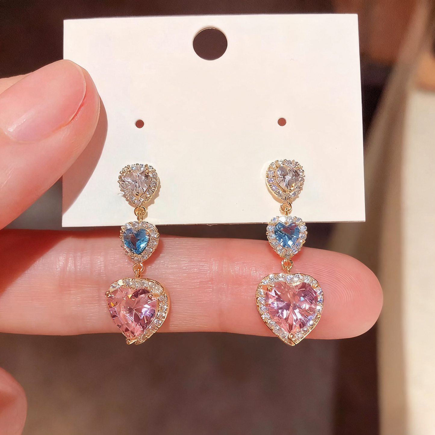 14K Gold-Plated Luxury Zircon Diamond Heart Tassel Earrings