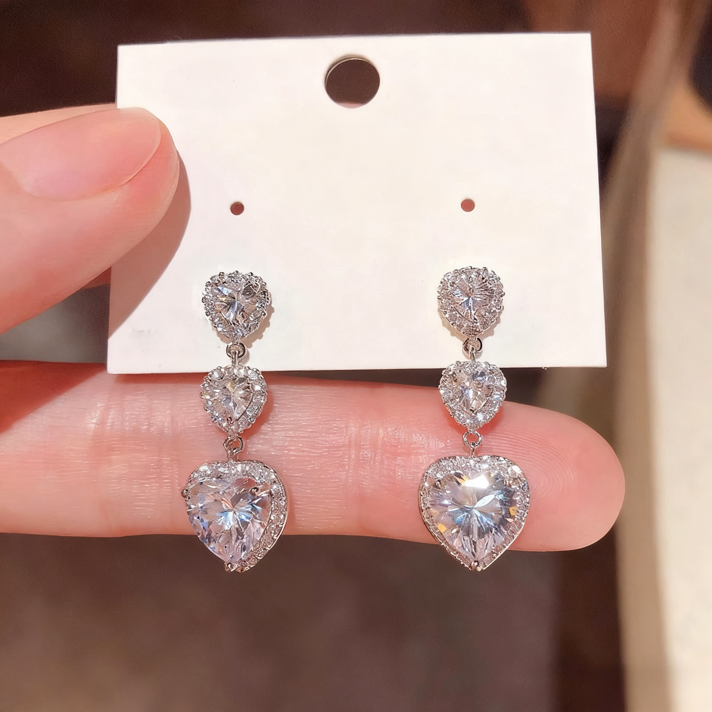 14K Gold-Plated Luxury Zircon Diamond Heart Tassel Earrings