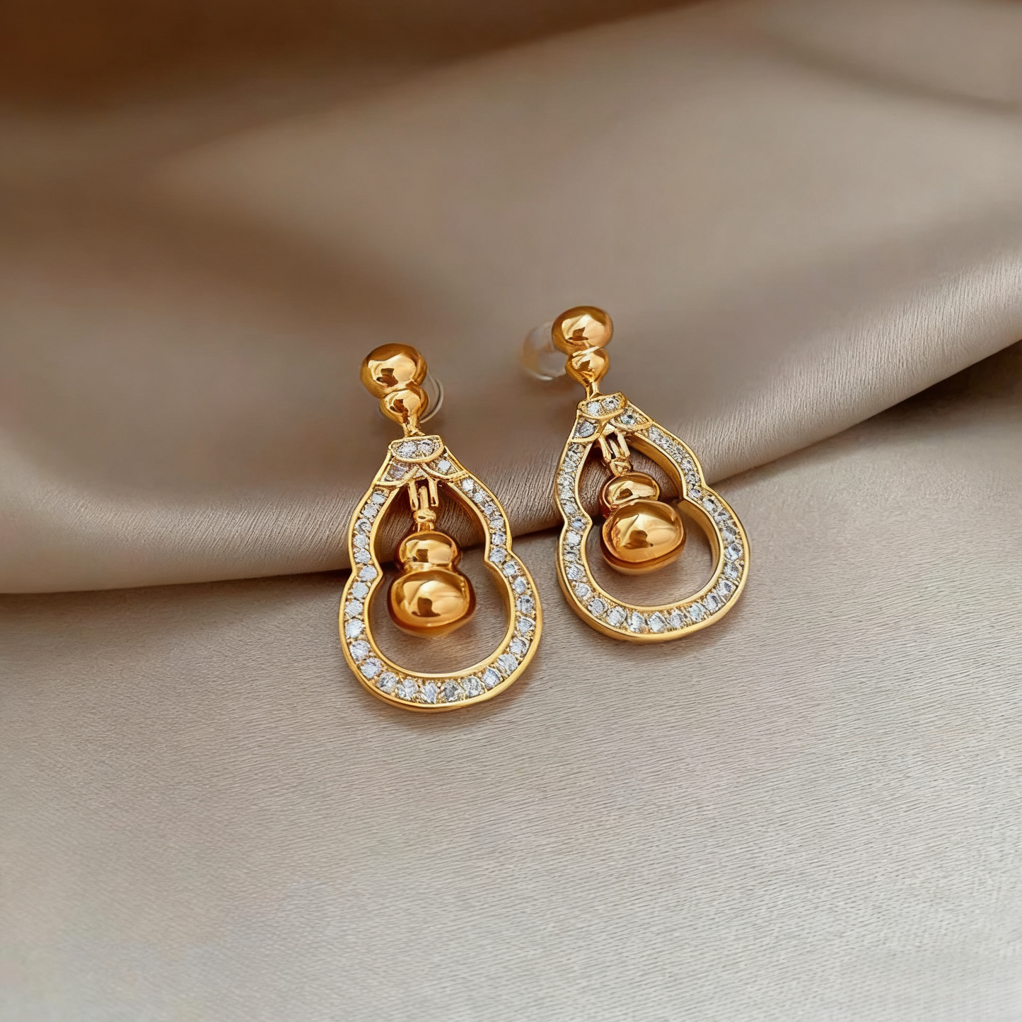 14K Gold-Plated Luxury Zircon Diamond Gourd Earrings