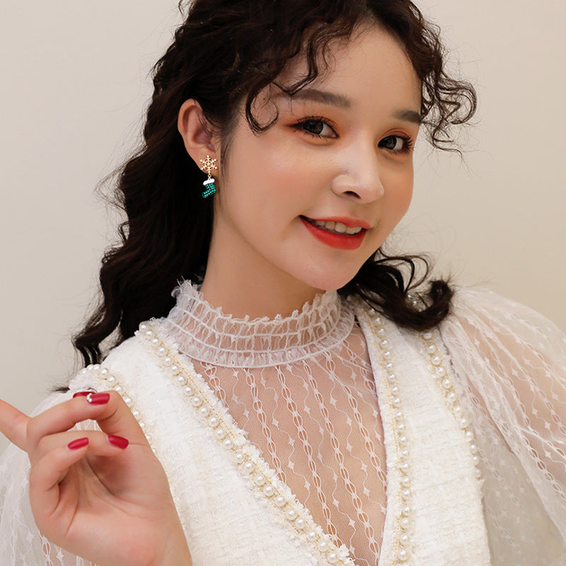 Silver Post Christmas Snowfalke Earrings