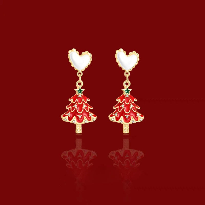 14K Gold-Plated 2025 Christmas Heart-Design Tree And Socks Earrings