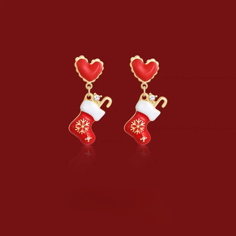 14K Gold-Plated 2025 Christmas Heart-Design Tree And Socks Earrings