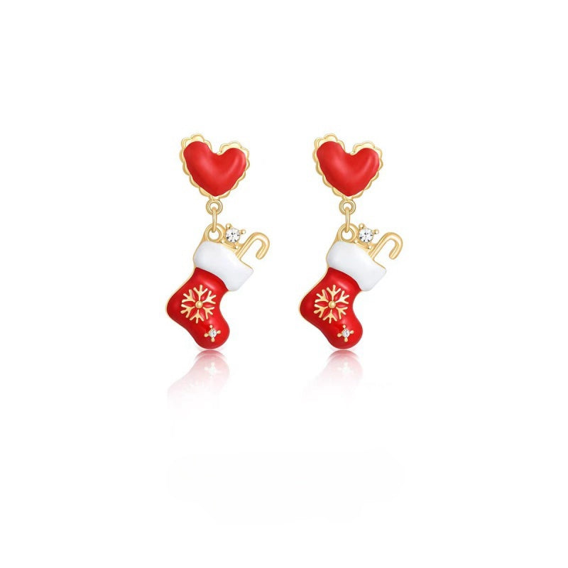 14K Gold-Plated 2025 Christmas Heart-Design Tree And Socks Earrings