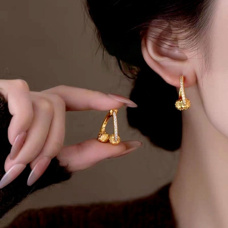 14K Gold-Plated 2025 Luxury Zircon Diamond Ball Earrings