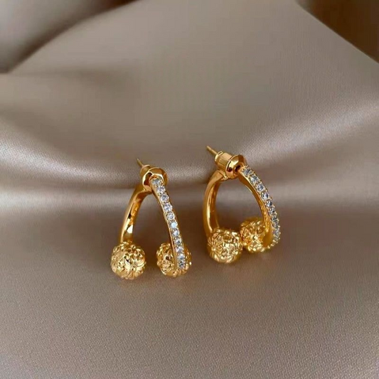 14K Gold-Plated 2025 Luxury Zircon Diamond Ball Earrings