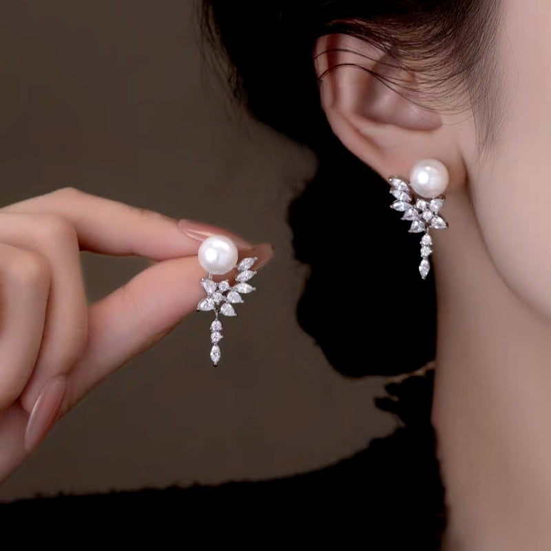 14K Gold-Plated 2025 Luxury Zircon Diamond Water Drop Pearl Earrings