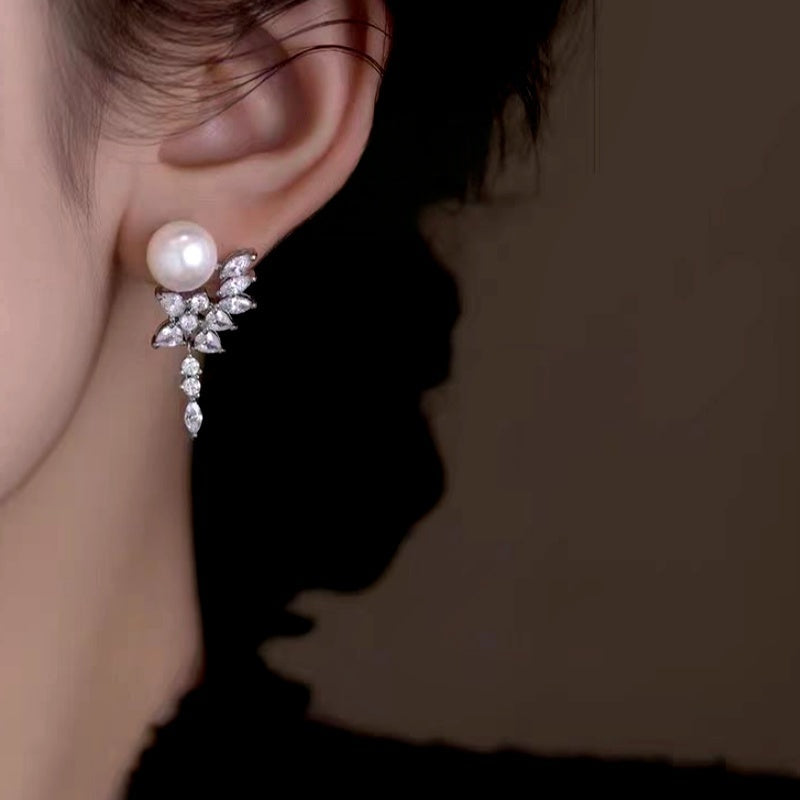 14K Gold-Plated 2025 Luxury Zircon Diamond Water Drop Pearl Earrings