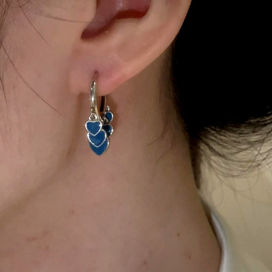 14K Gold-Plated And Sterling Silver Blue Heart Tassel Earrings