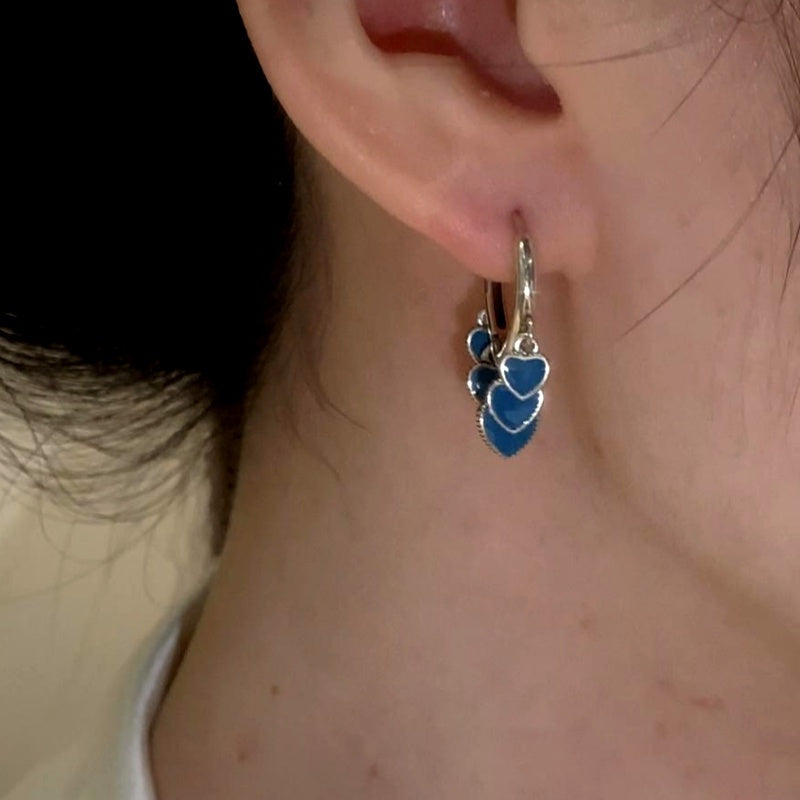 14K Gold-Plated And Sterling Silver Blue Heart Tassel Earrings