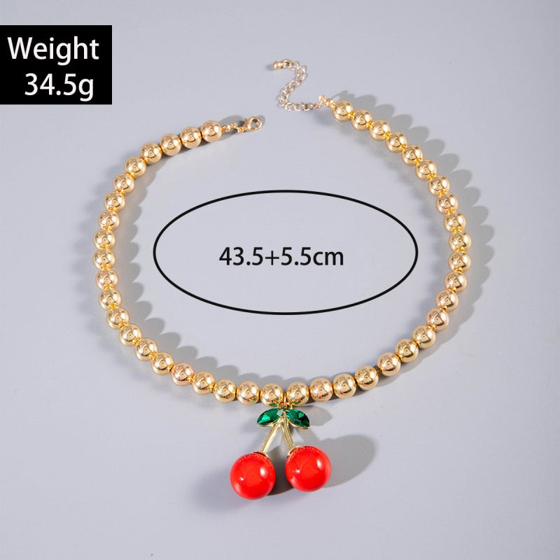 14K Gold-Plated Bead Chain Cherry Necklace