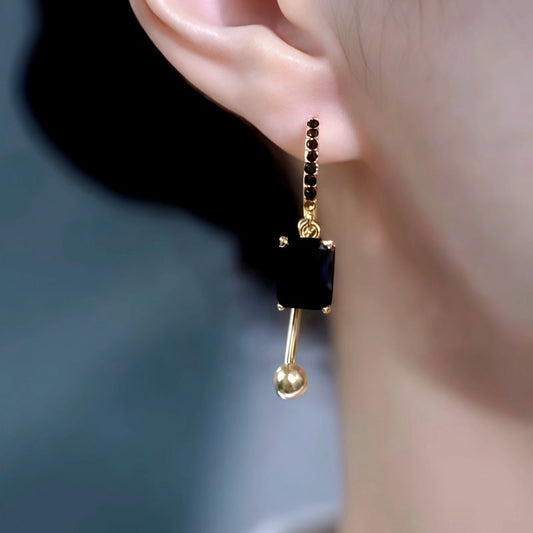 14K Gold-Plated Black Zircon Diamond Tassel Earrings
