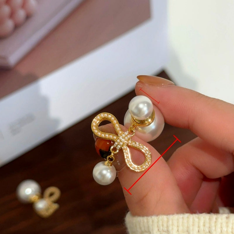 14K Gold-Plated Bow Pearl Earrings