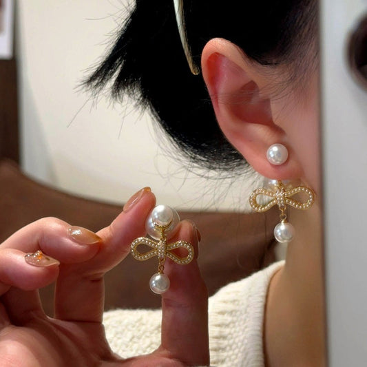 14K Gold-Plated Bow Pearl Earrings