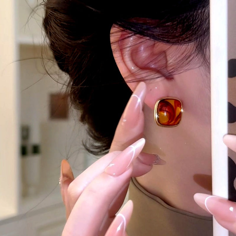 14K Gold-Plated Cat's Eye Stone Stud Earrings