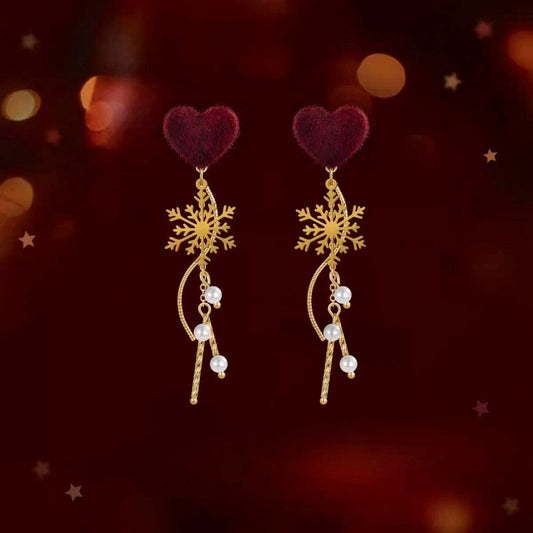 14K Gold-Plated Christmas 2025 Heart Snowflake Earrings