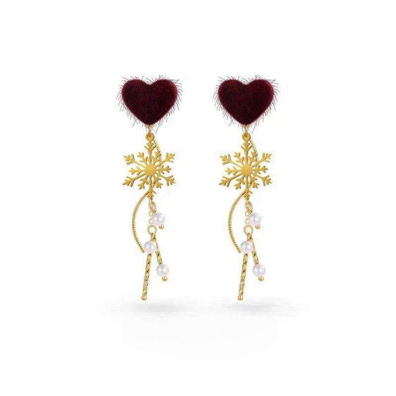 14K Gold-Plated Christmas 2025 Heart Snowflake Earrings