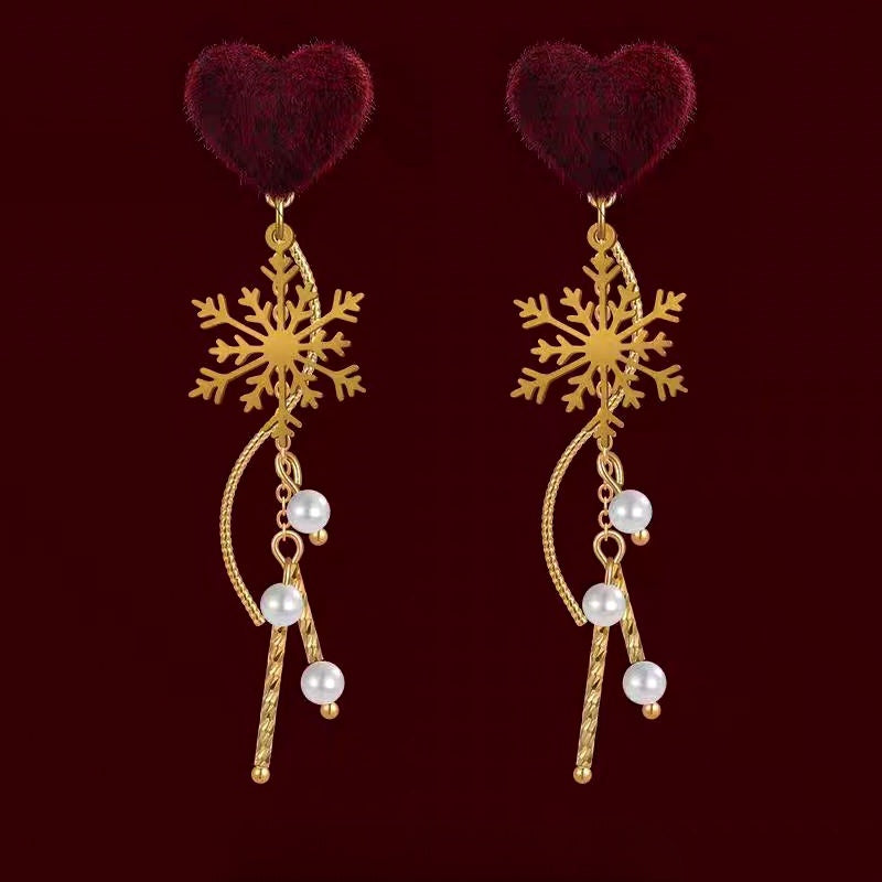 14K Gold-Plated Christmas 2025 Heart Snowflake Earrings