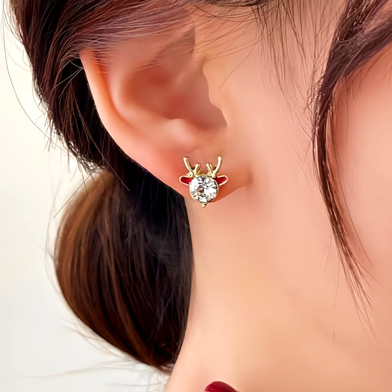 14K Gold-Plated Christmas Asymmetrical Deer Earrings