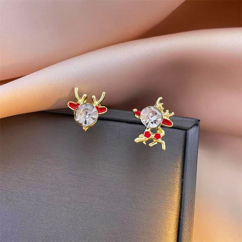 14K Gold-Plated Christmas Asymmetrical Deer Earrings
