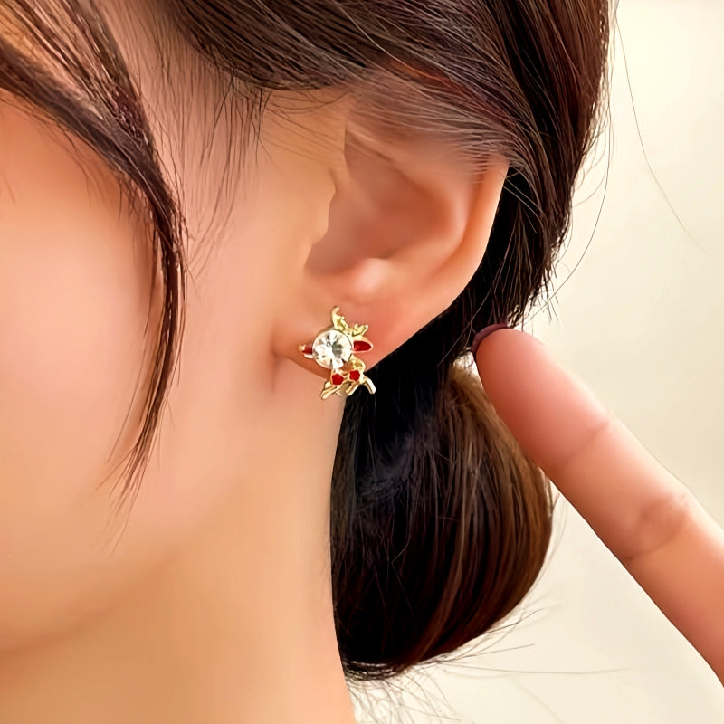14K Gold-Plated Christmas Asymmetrical Deer Earrings