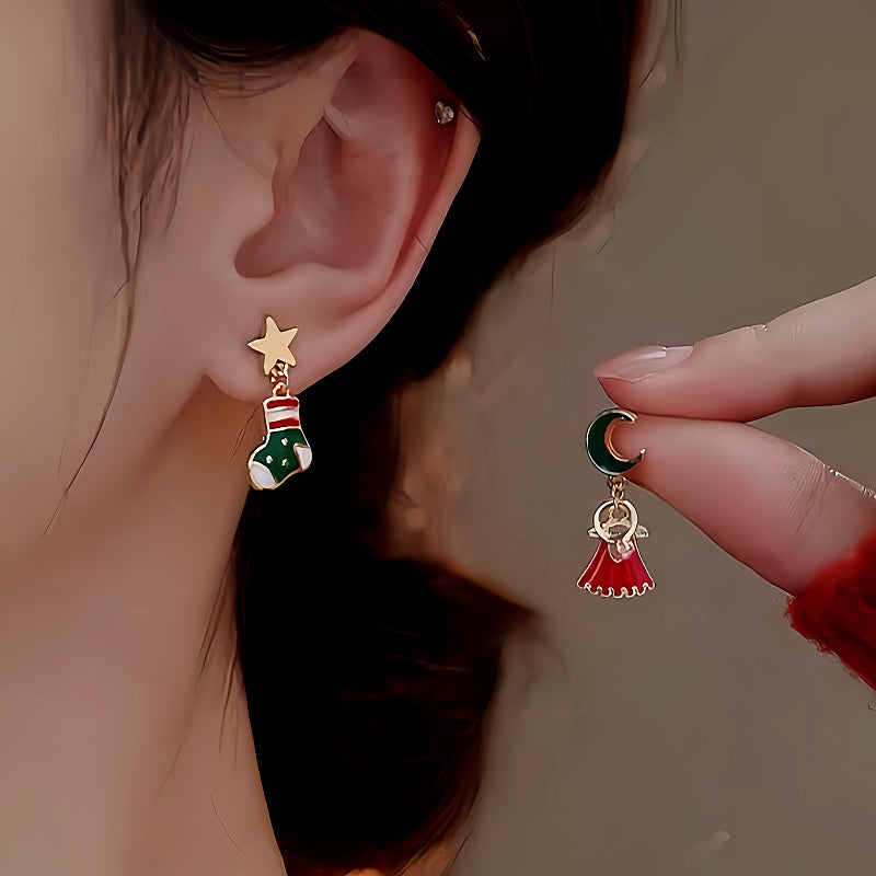 14K Gold-Plated Christmas Asymmetrical Star Mmoon Earrings