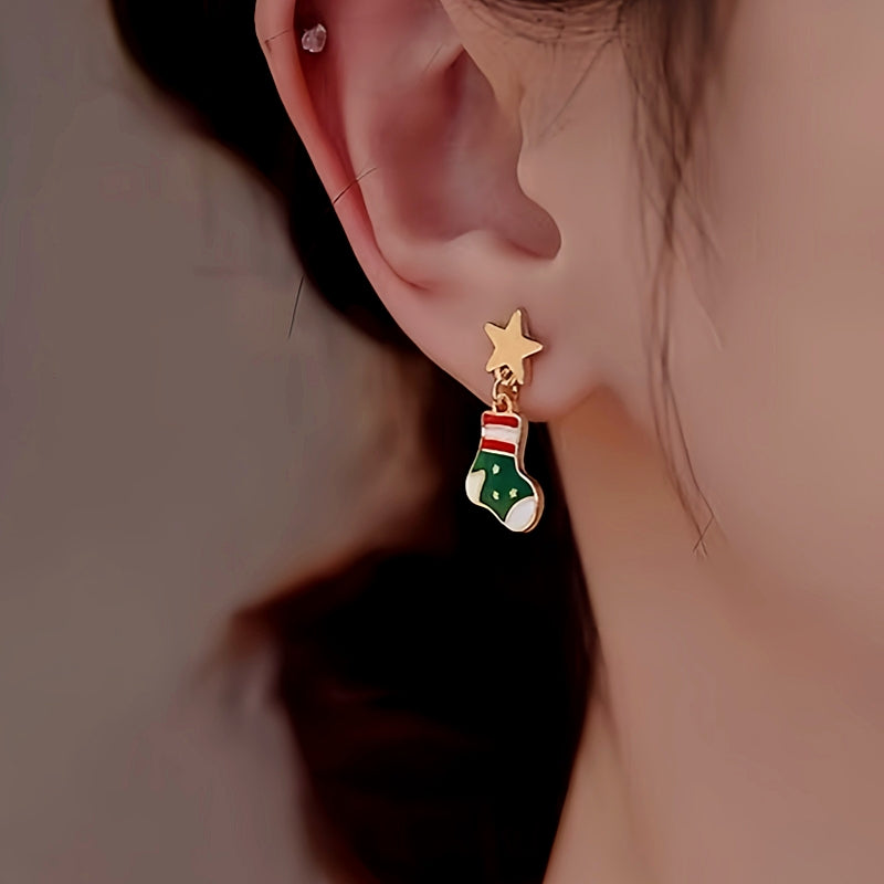 14K Gold-Plated Christmas Asymmetrical Star Mmoon Earrings