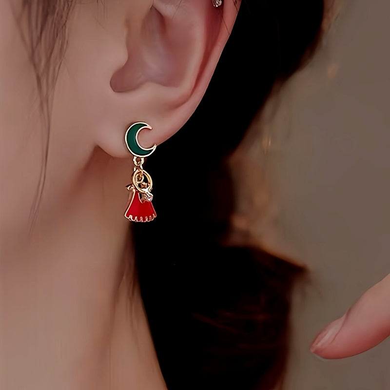 14K Gold-Plated Christmas Asymmetrical Star Mmoon Earrings