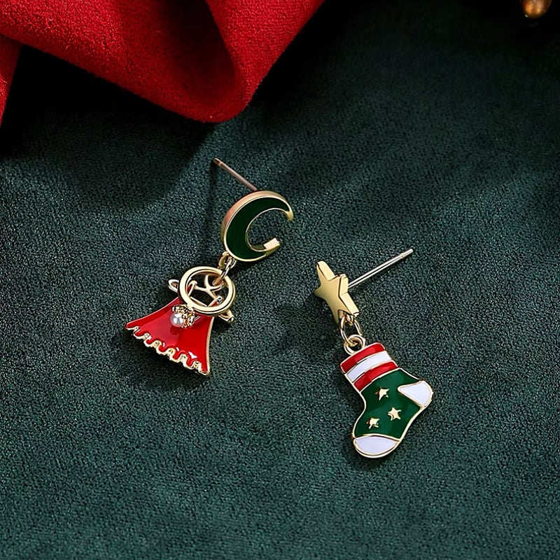 14K Gold-Plated Christmas Asymmetrical Star Mmoon Earrings