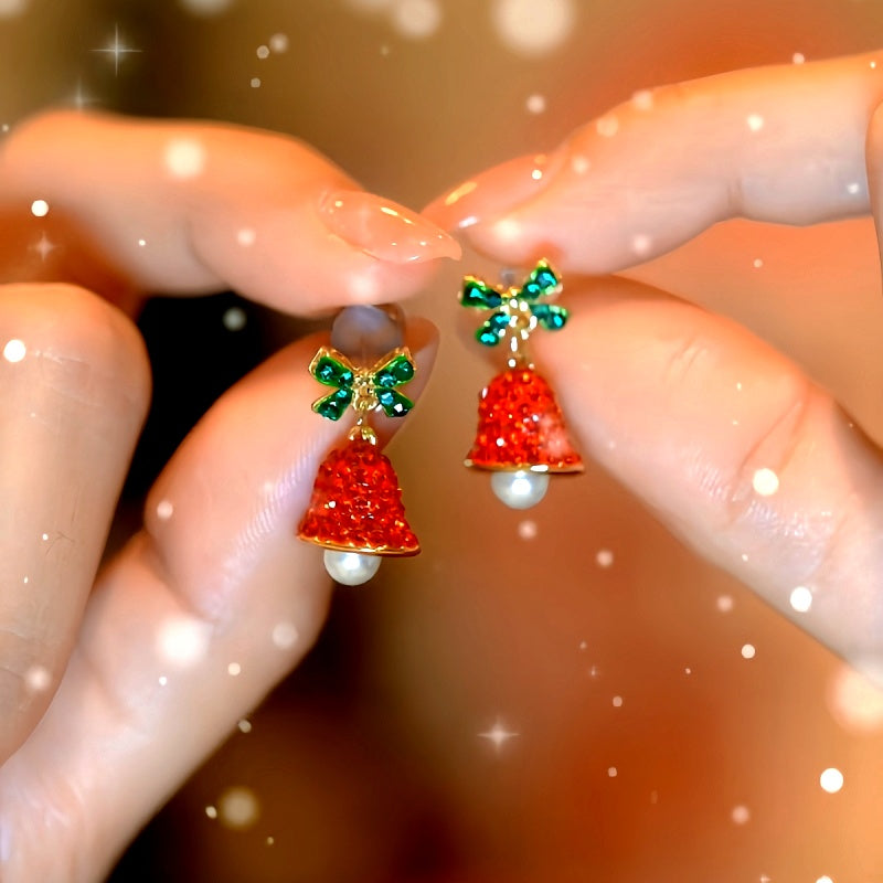 14K Gold-Plated Christmas Bow Wind Chime Earrings