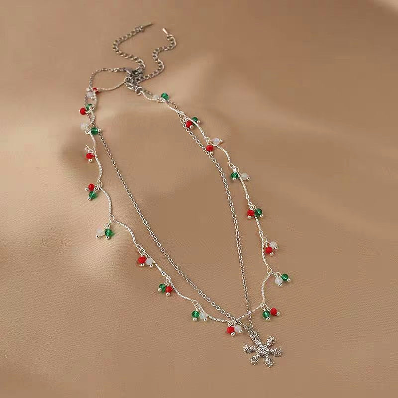 14K Gold-Plated Christmas Colorful Double-Layer Snowflake Necklace