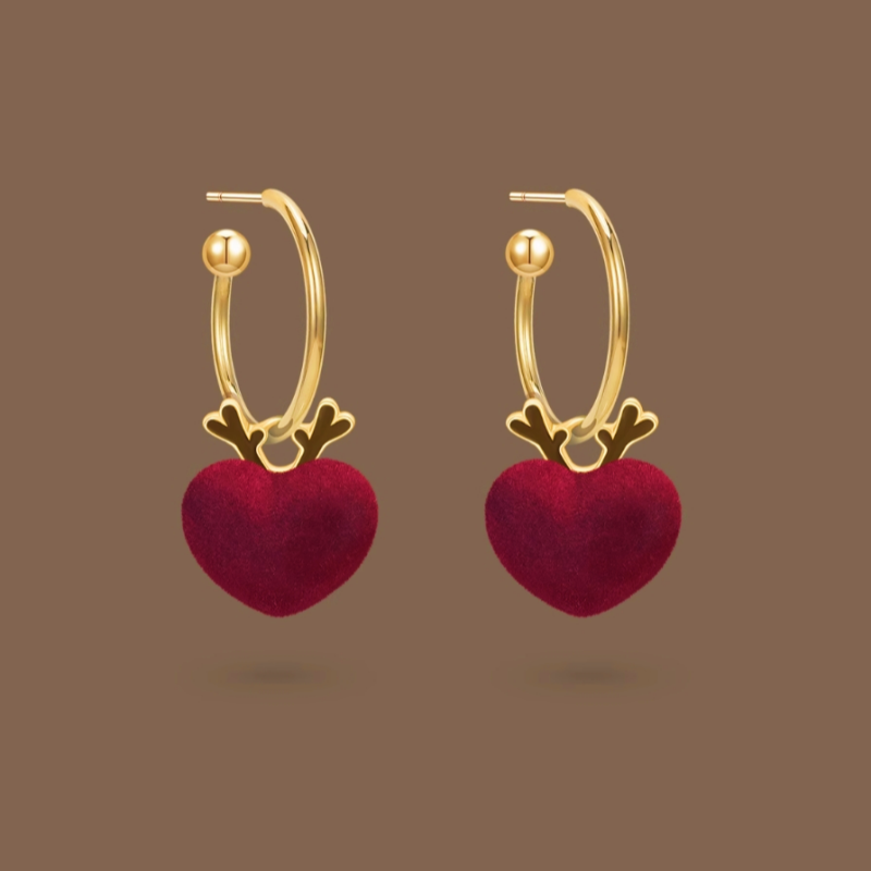 14K Gold-Plated Christmas Deer Heart Earrings