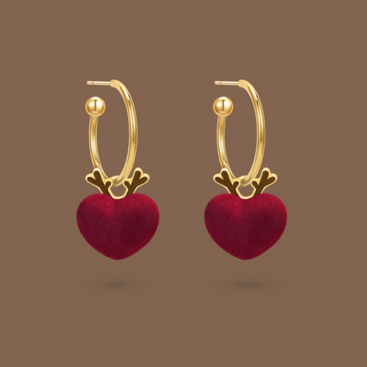 14K Gold-Plated Christmas Deer Heart Earrings