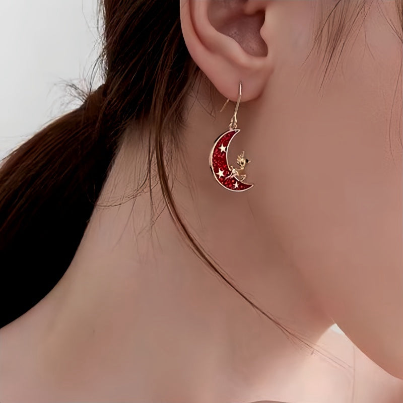 14K Gold-Plated Christmas Deer Moon Ear Hook Earrings