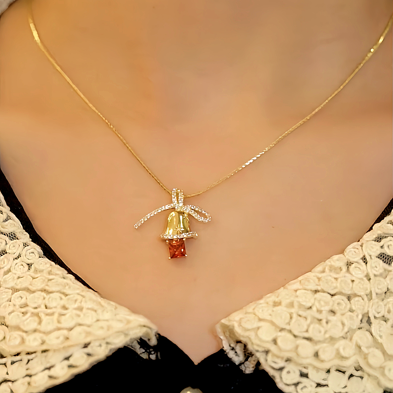 14K Gold-Plated Christmas Diamond Bow Jingle Bell Series Earrings And Necklace