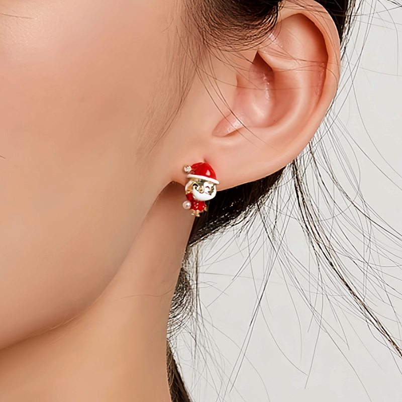 14K Gold-Plated Christmas Diamond Santa Claus Earrings