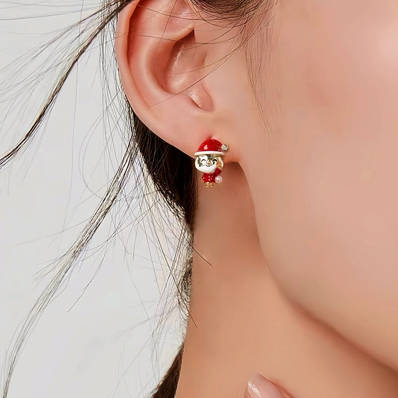 14K Gold-Plated Christmas Diamond Santa Claus Earrings