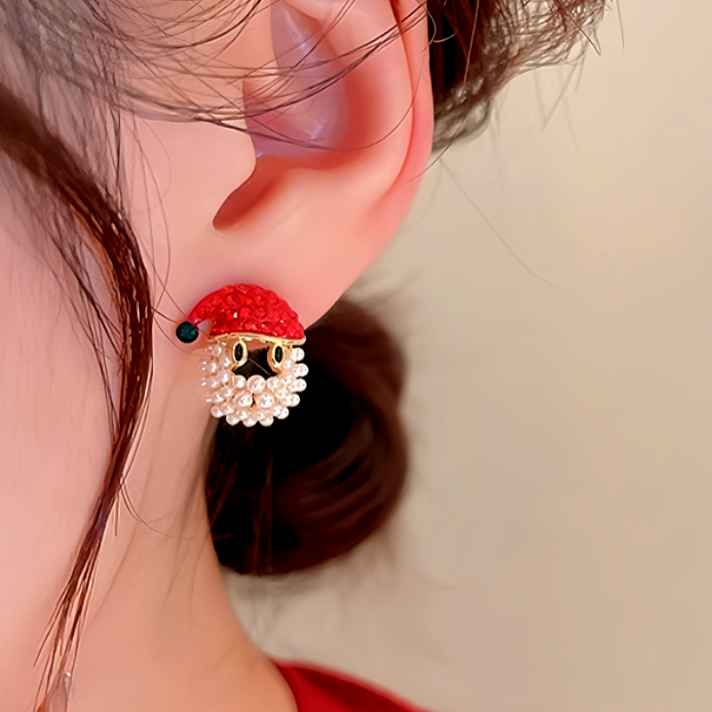 14K Gold-Plated Christmas Diamond Santa Claus Hat Earrings