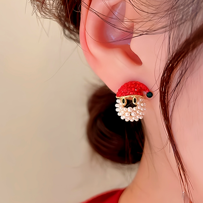 14K Gold-Plated Christmas Diamond Santa Claus Hat Earrings