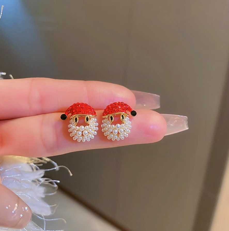 14K Gold-Plated Christmas Diamond Santa Claus Hat Earrings