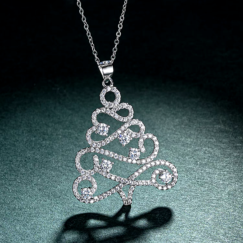 14K Gold-Plated Christmas Diamond Tree Necklaces